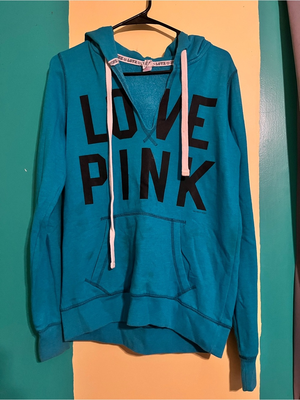 PINK Victoria's Secret Vintage Teal Pullover Hoodie with Black Logo